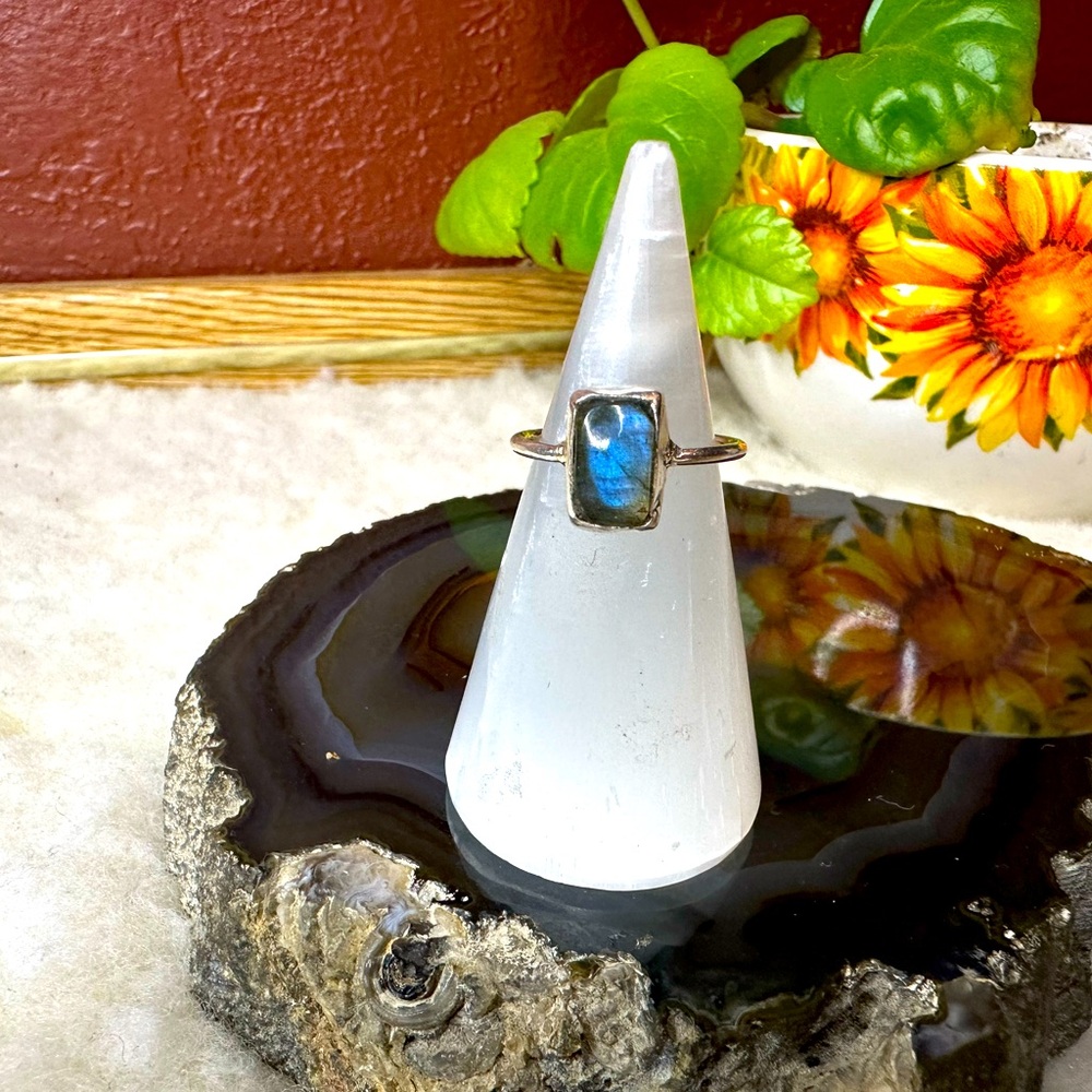 New 925 sterling silver labradorite ring size 7 blue crystal gemstone gift boho